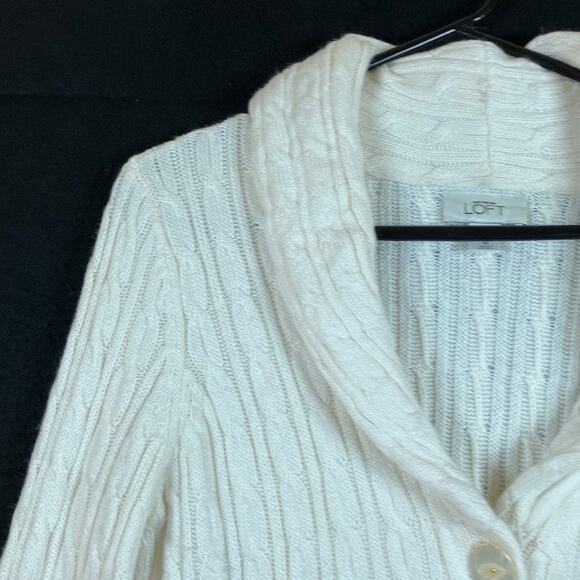 Ann Taylor Loft Womans Sweater Cream Shawl Collar Rabbit Hair Blend Button M - Picture 4 of 12